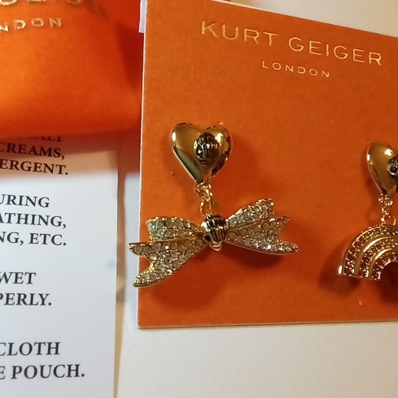 Kurt Geiger Bow and Rainbow Gold Accent Heart Earrings - Picture 5 of 17
